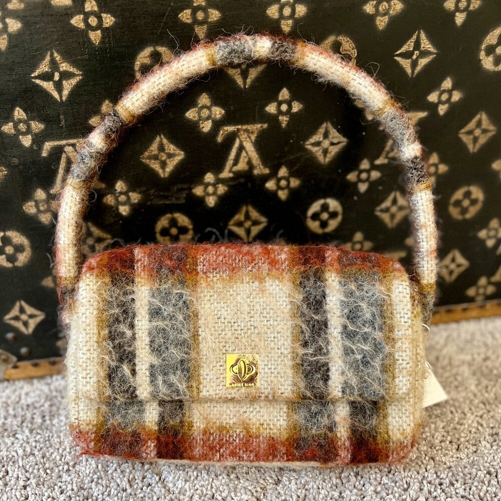 Anine Bing Nico Bag Purse in Oatmeal Plaid, NEW